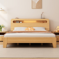 Cadre de Lit Double Minimaliste Moderne Taille Queen 1,5m et Cadre de Lit Simple 1,8m, Bois de Pin Massif et Tissu Doux, Lits pour Usage Domestique ou Locatif