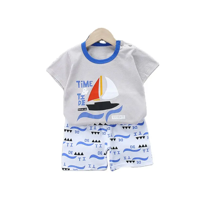 Spring Summer Short Sleeve Children Clothes Boy Appliqued OEM Suits For Boys