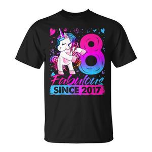 Camiseta de unicornio para el 8º cumpleaños para niñas, fabulosa desde 2017, ropa de fiesta - Product Image 1