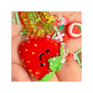 1bag Cute Flatback Stickers Red Strawberry Fruit Charms Kawaii Cabochons Mini Collectibles