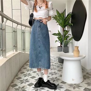 Nueva <span class=keywords><strong>Falda</strong></span> Vaquera de Cintura Alta <span class=keywords><strong>con</strong></span> Corte en A para Mujer, Estilo Casual Adelgazante <span class=keywords><strong>con</strong></span> Corte Ajustado a la Cadera de Longitud Media para Otoño - Product Image 2