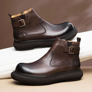 Autumn Summer Men's Retro Designed Ankle Waterproof Breathable Leather Boots High Quality Walking Style Fashionable Trendy Party - Product Image 1