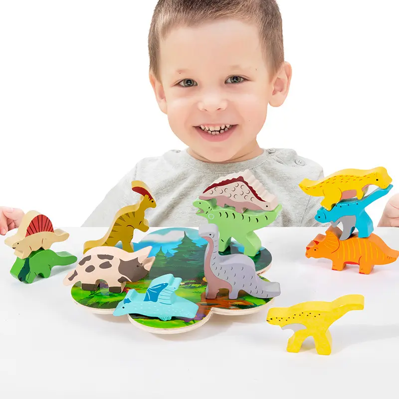 Blocs de construction de dinosaures pour enfants, nouveau balance de dinosaure, jeux éducatifs amusants, éducatifs, jouets en bois, vente en gros, pièces