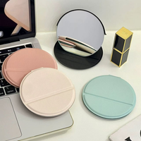 Miroir de maquillage pliable rond en cuir PU portable, miroir cosmétique de voyage HD clair, miroir de poche avec support de bureau pour femme, cadeau
