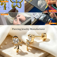 ZUOLA Piercing en Titane Chirurgical Fin et Or Véritable 18K, Motif Nœud, Ruban et Cœur, Labret, Stud pour Lèvre, Boucle d'oreille Hélix Tragus, Bijou de Nez en Forme de L
