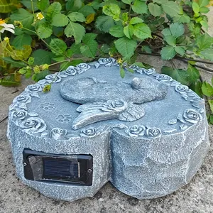 Scultura Commemorativa in Resina di Gatto Angelo Personalizzata, Gattino Dormiente Grigio <span class=keywords><strong>con</strong></span> Ali su Base a Cuore, Ricordo Artigianale per la Perdita di Animali Domestici - Product Image 4