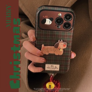 Étui de protection pour téléphone portable en cuir PU à motif à carreaux vintage de Noël pour chien, pour <span class=keywords><strong>iPhone</strong></span> 17 16 15 14 13 12 11 Pro Max - Product Image 3