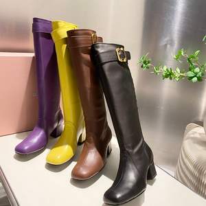 Botas de tacón de aguja de cuero PU sexys de moda 2025, nuevas, por encima de la rodilla, con cremallera lateral, botas altas hasta el muslo para mujer, zapatos largos y gruesos. - Product Image 1