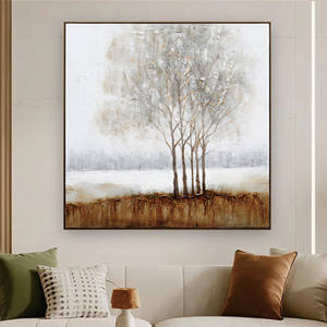 Dipinto a Olio Paesaggistico Texturizzato Tonalità Neutre Scenari <span class=keywords><strong>Invernali</strong></span> Alberi Nebbosi per Arredamento Casa Quadri di Nature Morte - Product Image 1
