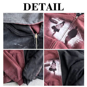 KingSen OEM Sweat à capuche zippé réversible de haute qualité, brodé et imprimé, respirant, deux couleurs, polaire épaisse, 100% coton, hiver - Product Image 6