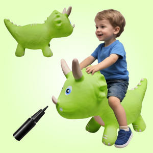 ม้าโยกไดโนเสาร์เป่าลม TPE และของเล่นรูปไทรเซราทอปส์สำหรับเด็กวัย 2-4 ปี - Product Image 1