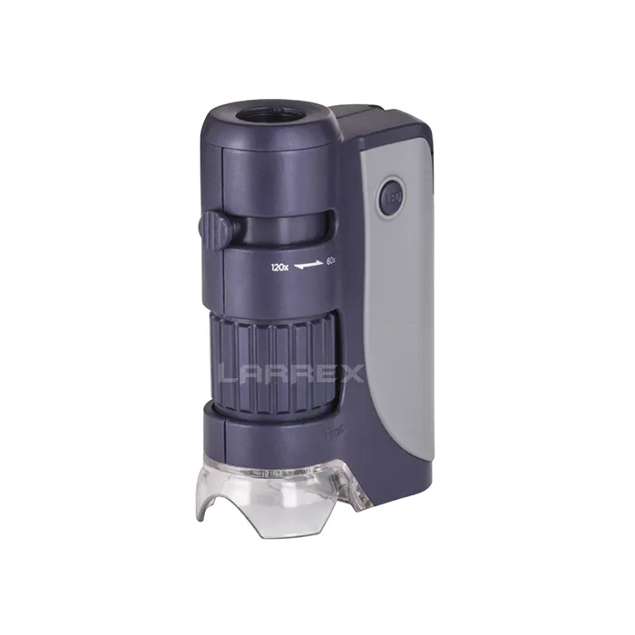 LARREX-microscopio portátil para niños, juguete de bolsillo con luz LED y UV, de viaje, con clip, nuevo diseño, 70-140x