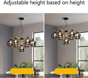 Lustre moderne de style mid-century, finition noir et or, 9 lumières, globes en verre <span class=keywords><strong>gris</strong></span> fumé ambré, luminaire de <span class=keywords><strong>plafond</strong></span> pour salon, salle à manger, hall d'entrée - Product Image 3