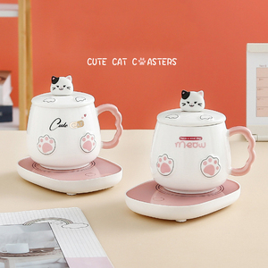New Arrival Usb Heated Coffee Mug Warmer Gift Set Cute Cat Coffee Mug with Warmer - Product Image 5
