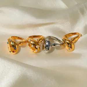 Cincin berlapis emas 18K, Perhiasan Stainless Steel minimalis sederhana Chunky