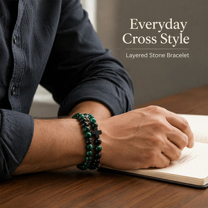 Lot de Bracelets Croix Double Couche pour Hommes en Œil de Tigre Vert et Obsidienne, Perles d'Hématite, Bijoux <span class=keywords><strong>Vintage</strong></span> Idéaux pour Cadeau - Product Image 4