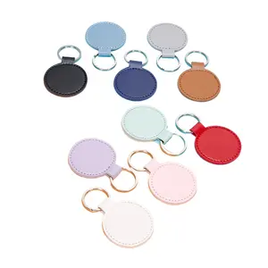 Wholesale Customized Logo Promotional Keychains Round PU Leather Car Keychain Blanks