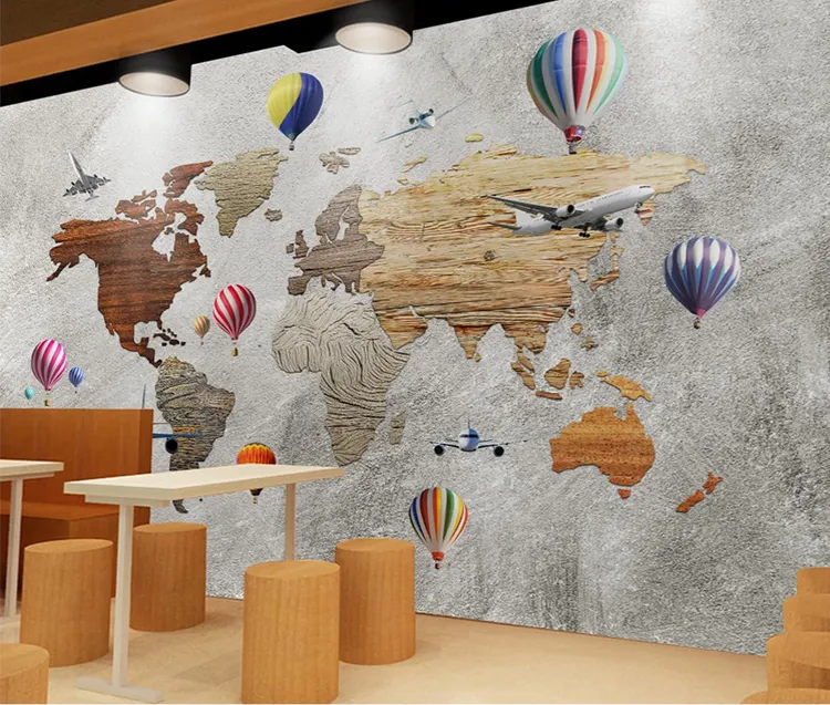 Wallpaper Pesawat Kertas Dinding Vinil Kreatif Eropa Lukisan Dinding Balon Kertas Dinding Peta Dunia