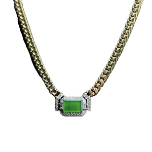 Vòng cổ đá Jadeite xanh nguyên chất vàng 18K kiểu Cuba, phong cách châu Âu/Mỹ, trang sức cao cấp, thích hợp cho tiệc tùng, ăn tối và sử dụng hàng ngày - Product Image 2