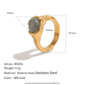 Organic Textured Natural Stone Stainless Steel <b>Ring</b> 18K Gold Plated Waterproof <b>Statement</b> Finger Jewelry For Women - Product Image 2