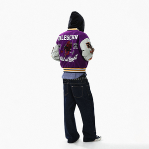 سترة رياضية كلاسيكية من HEI - ساتان أسود وجلد، معطف مطرز بأسلوب ليترمان، نمط ملابس الشارع - Product Image 2