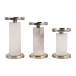 Portacandele in Alabastro con Base in Pietra e Bordo in Metallo, Centrotavola Decorativo - Product Image 3