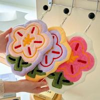 Serviettes de toilette en microfibre corail, petites, mignonnes, à l'aspect soigné, brodées en forme de fleur, sans peluches, très absorbantes, suspendables et anti-odeurs