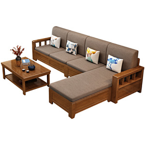 Juego de Sofás de Tela Económico, Moderno y Sencillo, con Estructura de Madera Maciza, Estilo Chino Nuevo, con Espacio de Almacenamiento para Espacios Pequeños - Product Image 4