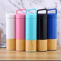 Bouteille isotherme en acier inoxydable avec couvercle en bambou, écologique, anti-fuite, pour cadeaux d'affaires, emballage personnalisé, vente en gros