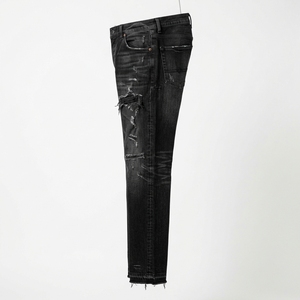 Jean en denim déchiré et délavé coupe slim droite pour homme, taille mi-haute, en coton, style décontracté bleu clair, collection printemps 2026 - Product Image 5
