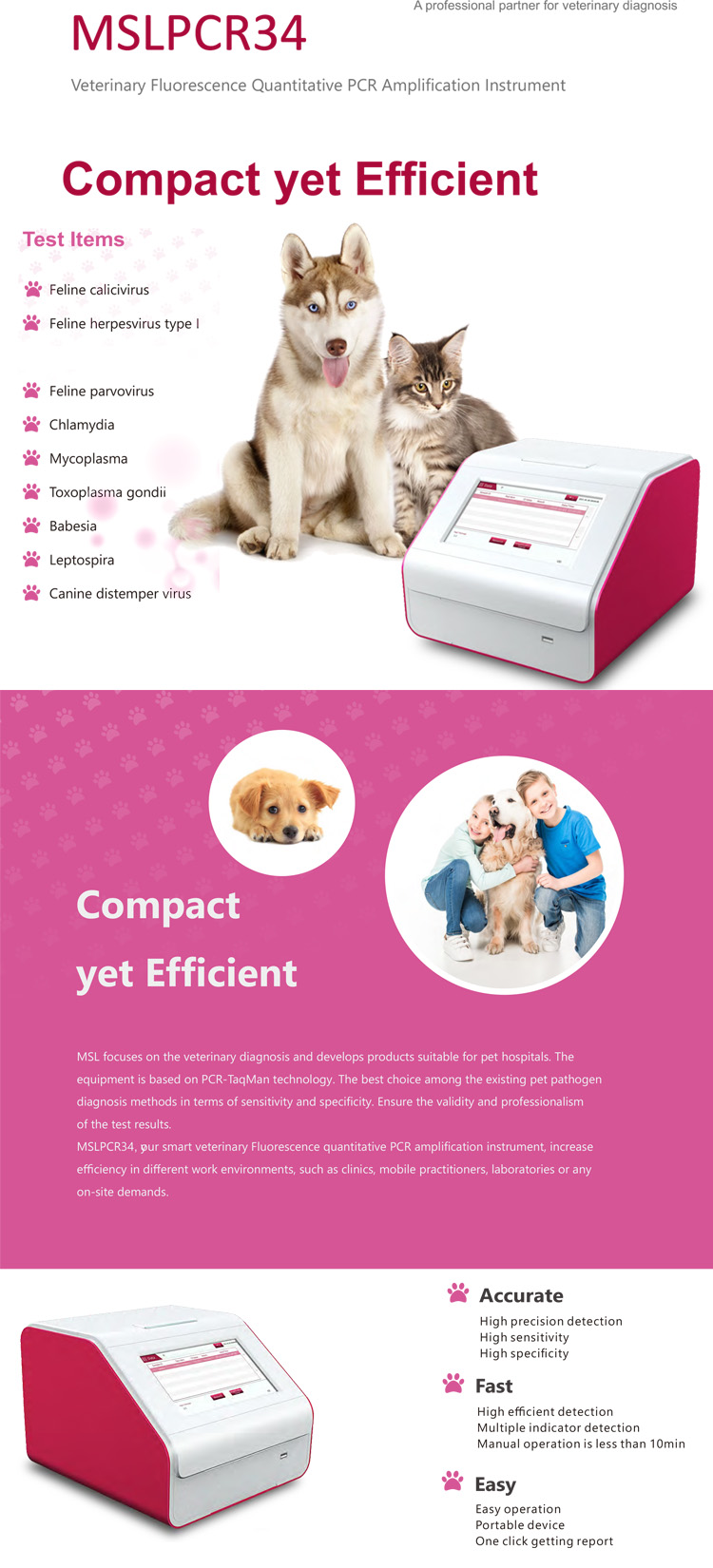 máquina de prueba de PCR veterinaria Máquina de PCR en tiempo real Máquina de prueba rápida de PCR Para perro gato mascota IVD Diagnóstico clínico