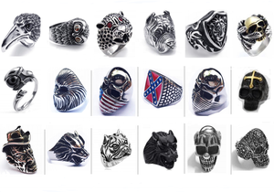 Bagues Vintage en Acier Inoxydable 316L pour Hommes, Vente en Gros <span class=keywords><strong>de</strong></span> Bagues Gothiques, Assortiment <span class=keywords><strong>de</strong></span> Bagues Tête <span class=keywords><strong>de</strong></span> Mort Motard Vintage, Accessoire Bijoux Viking - Product Image 2