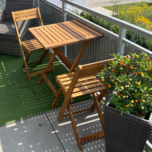 Ensemble de meubles de jardin Combohome 3 pièces pour petits balcons, ensemble de balcon en bois, chaise et table pliantes en bois massif pour jardin - Product Image 2