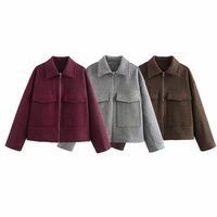 Vêtements pour femmes 2025 Nouvelle mode Veste courte mélangée Rétro Revers Poche plaquée Veste décontractée pour femmes