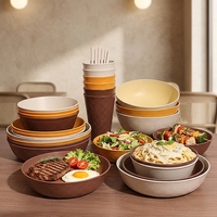 Ensemble de vaisselle en paille de blé beige, vaisselle jetable, bol, assiette, tasse, cuillère pour la salle à manger à domicile