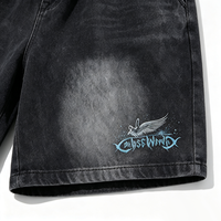 Shorts Bermuda à Jambes Larges Kornit DTG, Motif Aile d'Ange Rétro, Étiquette Gothique Petite, Graphique Éclaboussant, Coupe Ample, Ourlet Brut, Décontracté, avec Cordon de Serrage