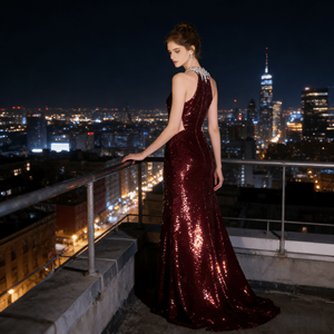 Abito da sposa bordeaux taglie forti |   Elegante Abito da Cerimonia e da Sera per una Celebrazione Sofisticata - Product Image 2