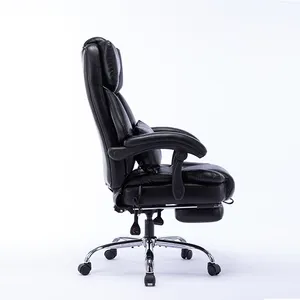 Luxury Soft Ergonomic Office Furniture Executive Recliner Boss Chairs Luxury Black PU Leather Office Chair With Footrest