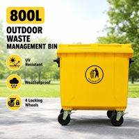 Conteneur à déchets extérieur 800L en plastique HDPE, type induction, haute visibilité, écologique, sécurisé pour les enfants, avec roue de frein et bouchon de vidange