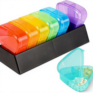Estuche Organizador de Pastillas Semanal Rectangular Arcoíris de 7 Días con Cuatro Compartimentos para Medicamentos y Vitaminas, Antirrayas, Personalizable - ¡Oferta Especial! - Product Image 1