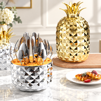 Ensemble de 24 couverts décoratifs en ABS motif ananas, organisateur en acier inoxydable, pour cadeau de mariage et repas à domicile