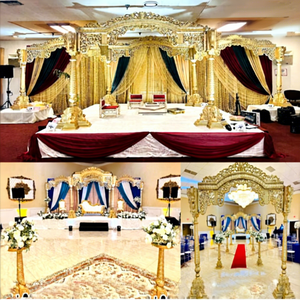 Elegantes Pilares de Base Dorados para Mandap de Bodas, Conjunto de Mandap Real para Bodas, Impresionante Conjunto de Mandap Dorado para Bodas en MÉXICO y EE. UU. - Product Image 1