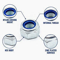 DIN985 Zinc Plated Carbon Steel Nylon Insert Lock Nuts Nyloc Nuts for Machinery and Equipment Assembly