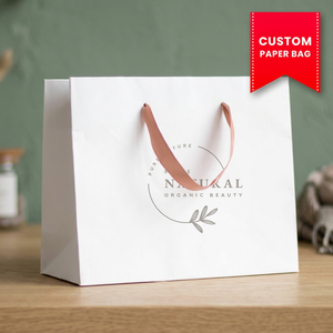 Bolsa de Papel Blanca Personalizada con Asa de Listón, Impresión Offset, Logotipo de Belleza Natural y Orgánica para Empaque de Tienda de Cosméticos - Product Image 2