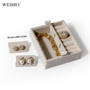 Boîte de rangement pour bijoux WEIMEI en cuir et velours double couche, verte, avec logo personnalisé, pour bagues, colliers, bracelets, étui à bijoux - Product Image 2