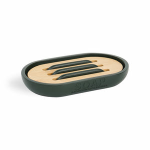 Porte-savon Anni vert forêt 13 x 8,4 cm, plateau de drainage en bois pour salle de bain - Product Image 1