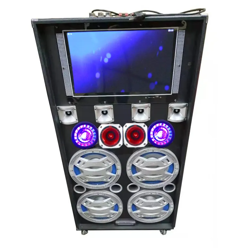 karaoke speaker with mic and blue tooth portable sound system with trolley speaker 15inch screen
