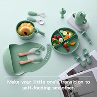 Vaisselle pour bébé en silicone sans BPA, compartimentée, pour nourrissons et tout-petits, ensemble de sevrage pour bébé, ensemble d'alimentation pour bébé en silicone