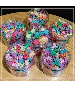 Birçok stil özelleştirilmiş çocuklar için şeker renk plastik küçük Mini saç pençe çiçek Micky kelebek saç tokası bebek kızlar için