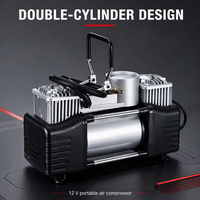 Compresseur d'air portable QY à double cylindre 12V pour voiture, en ABS, avec lumière d'urgence, pointeur et manomètre 101-150Psi pour gonflage des pneus
